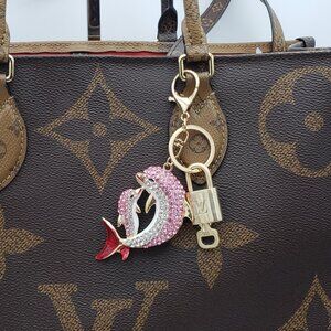 Authentic Louis Vuitton Lock & Key with Unbranded Fish Charm, Keychain